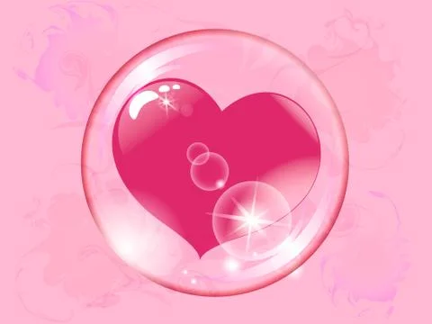 Red heart inside a transparent sphere on a pink background soap bubble Stock Illustration
