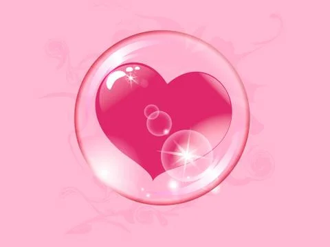 Red heart inside a transparent sphere on a pink background soap bubble イラスト素材