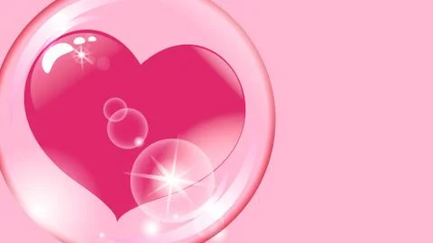 Red heart inside a transparent sphere on a pink background soap bubble イラスト素材