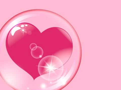 Red heart inside a transparent sphere on a pink background soap bubble イラスト素材