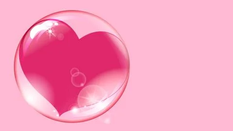 Red heart inside a transparent sphere on a pink background soap bubble Stock-Illustration
