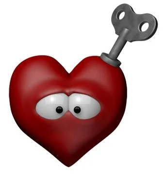 Red heart with key to wind up - 3d illustration Stock Illustration