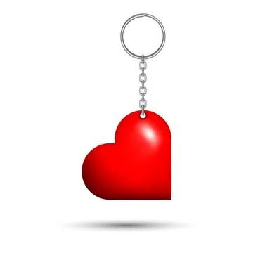 Red heart keychain with shiny surface realistic vector, metallic chain and .. Stock Illustration