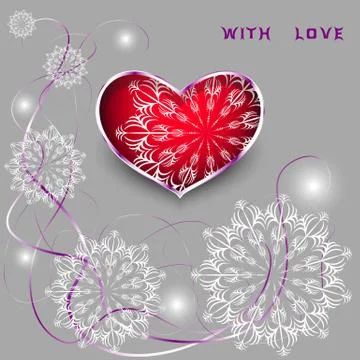 Red heart with laces and thin ribbons Stock Illustration