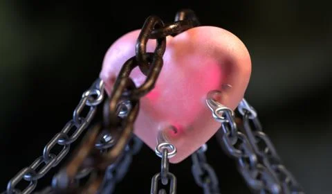Red heart locked with chain 3d illustration Stock Illustration