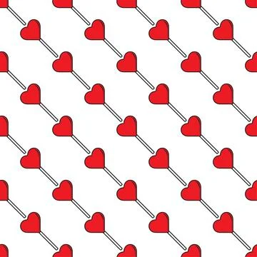 Red heart lollipop seamless pattern on white color background.  Vector illu.. Stock Illustration