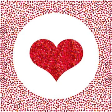 Red heart made of pixels and little hearts around. Valentines Day background Stock Illustration
