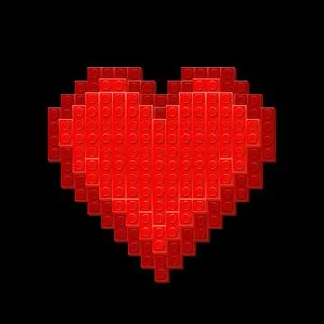 Red heart made with plastik constructor parts isolated on black background. Play Stock Illustration