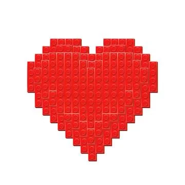 Red heart made with plastik constructor parts isolated on transparent background Stock Illustration