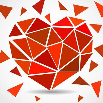 Red heart made of red triangles isolated on white background. Heart icon fo.. Stock Illustration