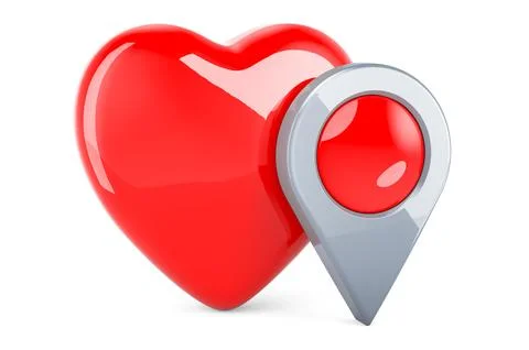 Red heart with map pointer. 3D rendering Illustrazione stock
