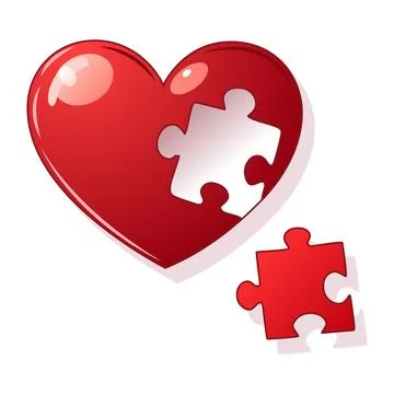 A red heart with a missing puzzle piece and a detached piece Stock Illustration