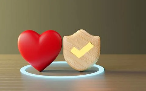 Red heart model with Shield protect, Family Protection and Family insurance.. Stock Illustration