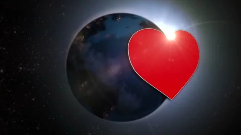 Red heart orbiting the earth Stock Footage 58597004