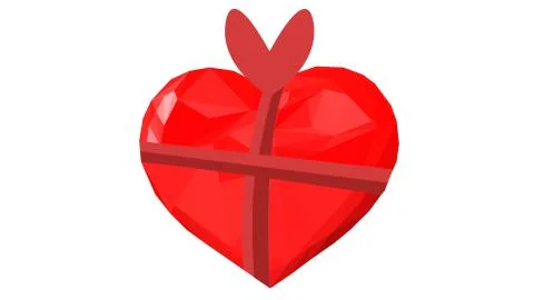 Red heart packed as gift with coque, low poly illustration Stock Illustration