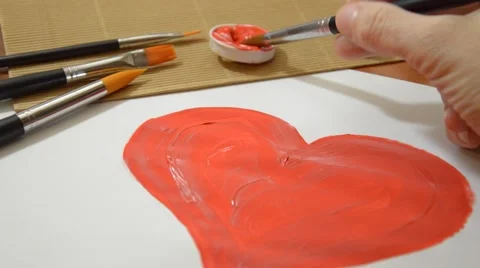Red heart, painting Stock Footage 45190786