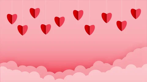 Red heart paper cut bouncing with pink cloud on pink background for valentines Stock Footage 146318637