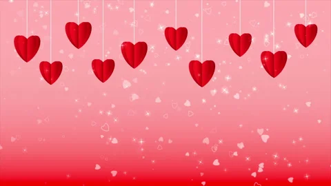 Red heart paper cut bouncing with pink background for valentines festival Stock Footage 146429925