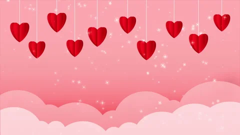 Red heart paper cut bouncing with pink cloud on pink background for valentines Stock Footage 146430160
