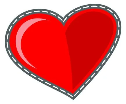 Red heart patch. Love symbol. Romantic sticker Illustrazione stock