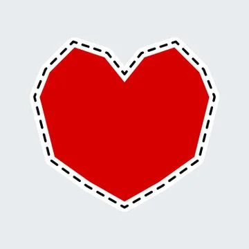 Red heart in patch style. Clip Art for sticker or pin. Stock Illustration