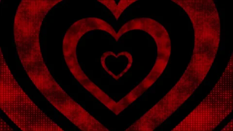 Red heart pattern background bold concentric shapes, texture, and deep black con Stock Footage 340417212