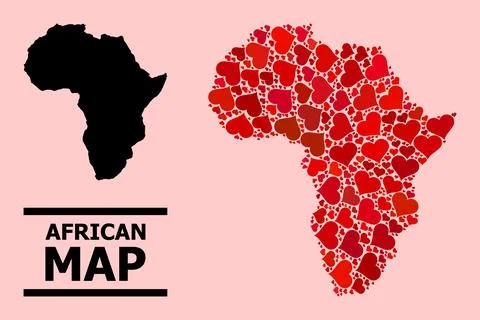 Red Heart Pattern Map of Africa 스톡 일러스트