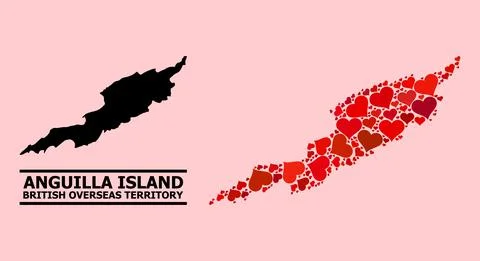 Red Heart Pattern Map of Anguilla Island Stock Illustration