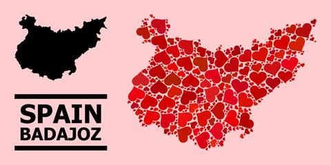 Red Heart Pattern Map of Badajoz Province Illustrazione stock