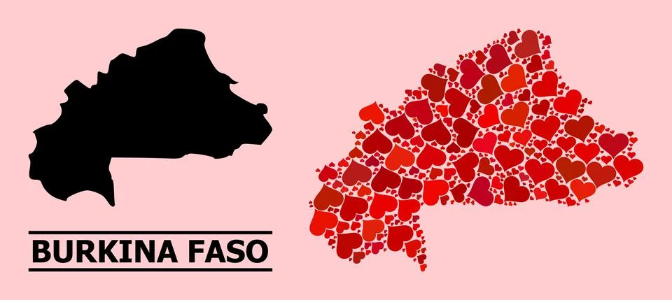 Red Heart Pattern Map of Burkina Faso Stockillustratie