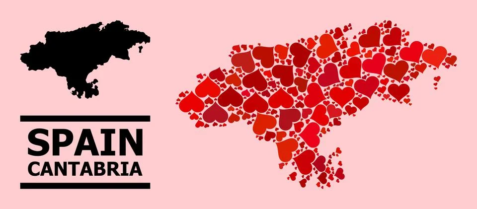 Red Heart Pattern Map of Cantabria Province 스톡 일러스트