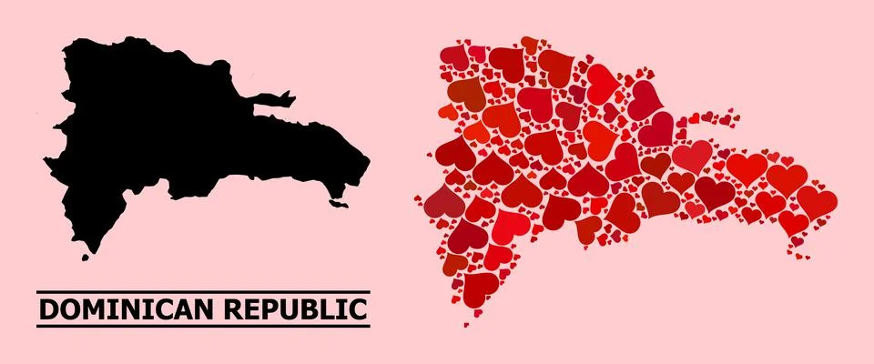 Red Heart Pattern Map of Dominican Republic 스톡 일러스트