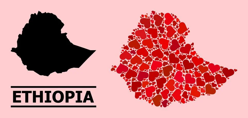 Red Heart Pattern Map of Ethiopia Illustrazione stock