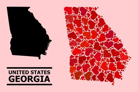 Red Heart Pattern Map of Georgia State Stock Illustration