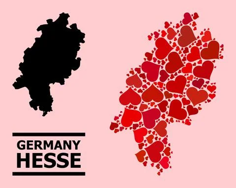 Red Heart Pattern Map of Hesse State Stock Illustration