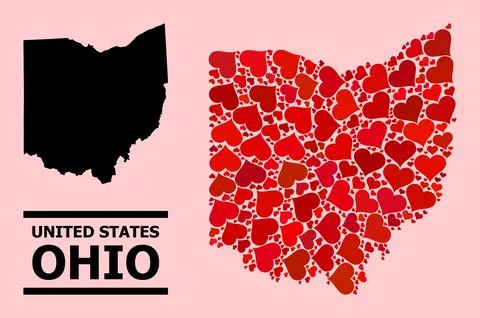 Red Heart Pattern Map of Ohio State 스톡 일러스트