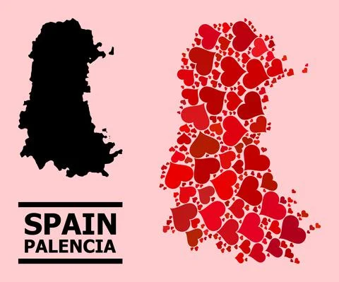 Red Heart Pattern Map of Palencia Province Illustrazione stock