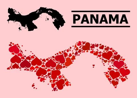 Red Heart Pattern Map of Panama 스톡 일러스트