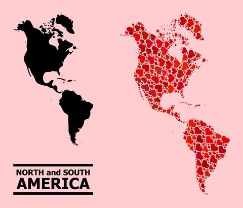 Red Heart Pattern Map of South and North America 스톡 일러스트
