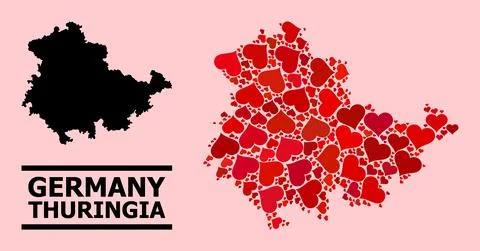 Red Heart Pattern Map of Thuringia State イラスト素材
