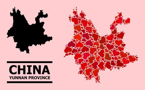 Red Heart Pattern Map of Yunnan Province Illustrazione stock