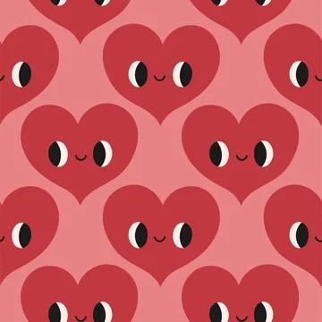 Red heart pattern on pink background. Vector seamless pattern with hearts Stock Illustration