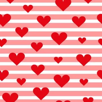 Red heart pattern on white and pink stripy background 库存插图