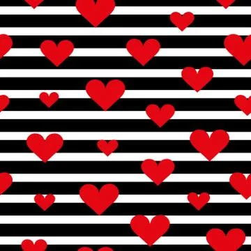 Red heart pattern on white and black stripy background Stock-Illustration