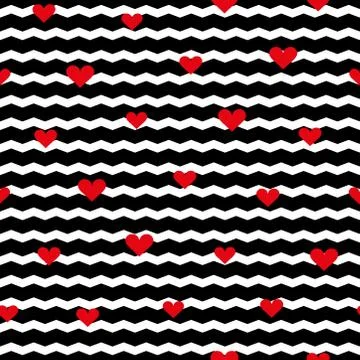 Red heart pattern on zigzag background Stock Illustration