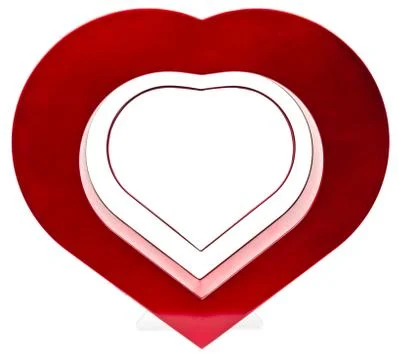 Red heart photo frame, standing straight on isolaed white background Stock Photos