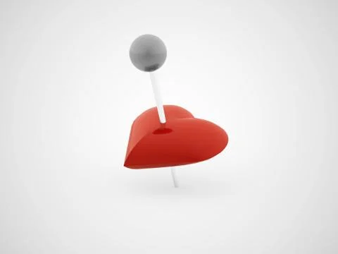 Red heart pierced with push pin rendered on dark background Stock Illustration