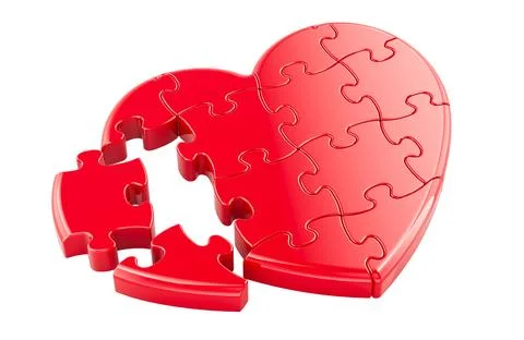 Red Heart from puzzles, 3D rendering Illustrazione stock