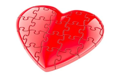 Red Heart from Puzzles. 3D rendering Illustrazione stock