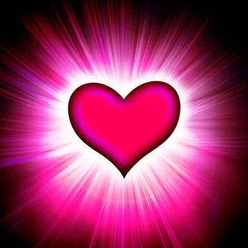 Red heart with rays on a black Stock Illustration